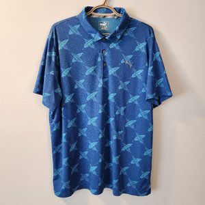 Puma - Polo, Blue, Ferns & Feathers - Size XXL